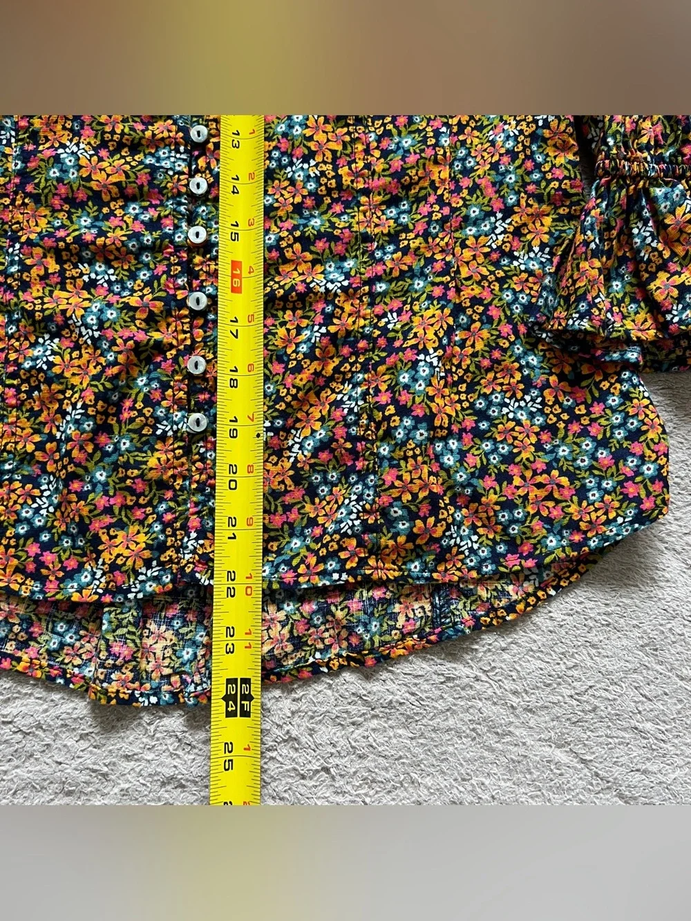 Free People I Found You Floral Blouse Puff Sleeve Boho Cotton Peasant Sz M